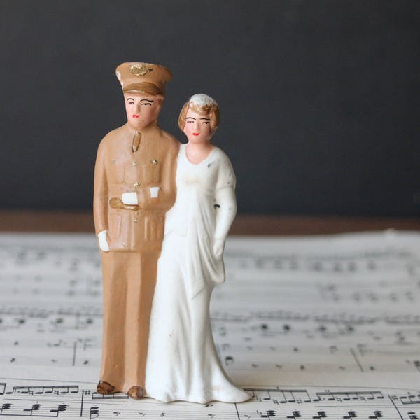 Vintage Military Army Wedding Cake Topper, World War II Cake Topper, Bride and Groom