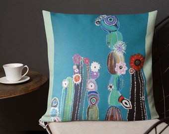 Premium Pillow Cactus Collection Colorful Bright hand painted original art Christmas gift or any occasional gift dessert southwest art fun