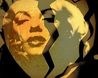 Marilyn Monroe 5x7 8x10 11x17 reproduction 1950s remix layered with broken heart gold yellow orange black
