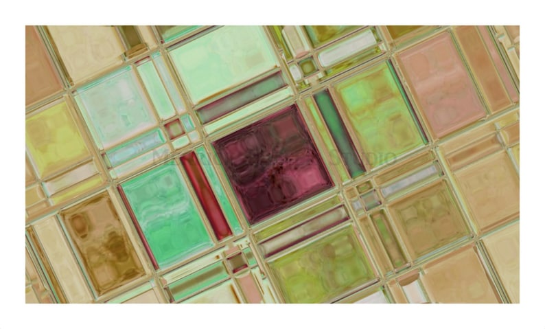 yellow brown purple modern fine wall decor fine art glass replica shiny hanging Abstract Tile Art-004 11x17 multi shades of greens