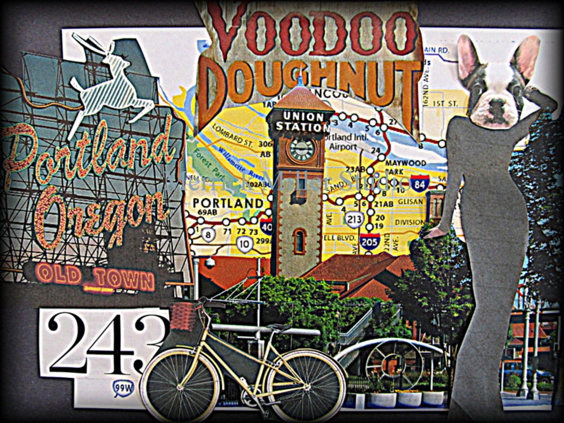 Mixed Media Collage Portland Oregon 8x10 print Old Town Etsy