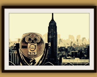 Empire View Print   11x14 View finder  city golden hues empire state building photo shop  blurred buildings sunny day city art