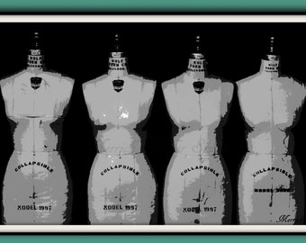 Collapsible Muse print  8x10  black white muted variations of gray white black shoulderless model fit sewing model modern fine art