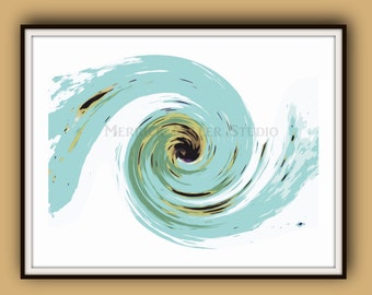 Abstract print fine art 8x10 11x14  Down the Drain light blue yellow black white modern wall decor kitchen bath utilitiy room whimsy