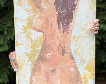 Dirty Girl.  18x24 Acrylic Canvas. She’s youthful with beautiful firm round breasts and a long lean torso. Modern and sexy yet innocent