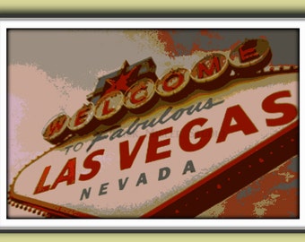 Welcome To Fabulous LAS VEGAS NEVADA print 5x7 8x10 11x16  Retro red white blue gray vacation desert resort signage city wall art decor