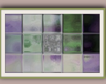 Plum Tile  abstract 11x17  Original Tile Art plums, greens reflection window pane tile wall decor fine art hanging gift