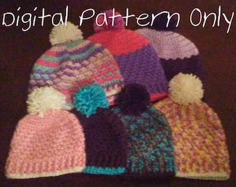 Hat Crochet Pattern PDF - Simple Shells - 7 Sizes (Baby through Adult Sizes)