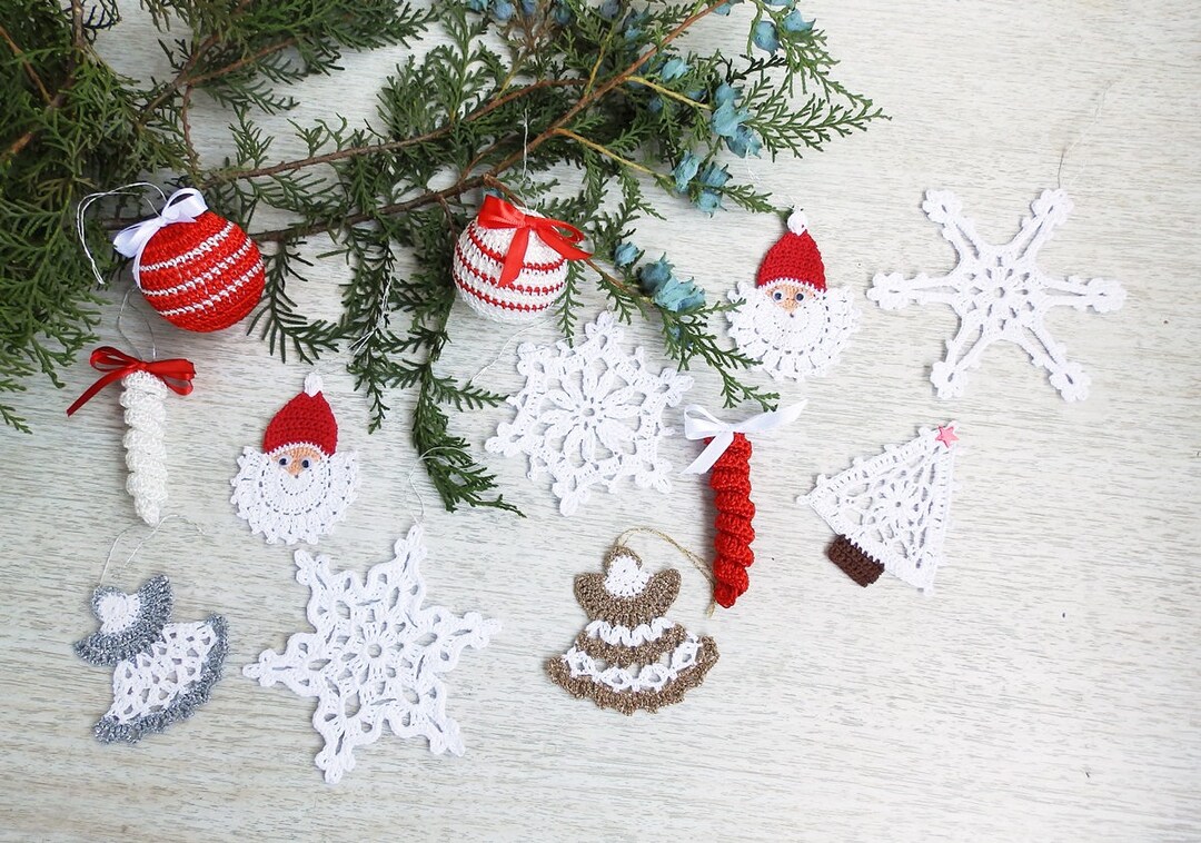 Crochet Christmas Tree Decor Ornaments Set of 12, Crochet Christmas Home Decor Etsy