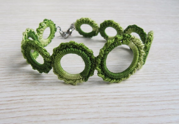 Fashion Crochet Ombre Green Bracelet, Handmade Fiber Bracelet