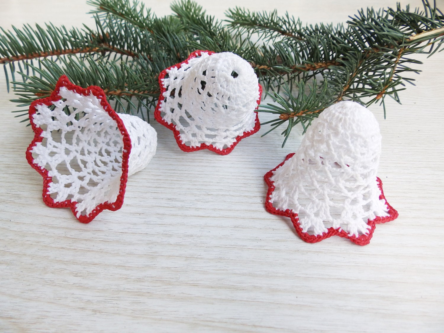 Lace Crochet Christmas Bell Ornaments, White Handmade Bells, Holidays