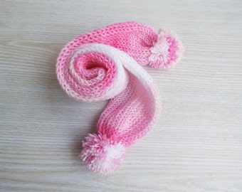 Pink White Hand Knit Soft Toddler Child Scarf, Knitted Long Double Kids Scarf
