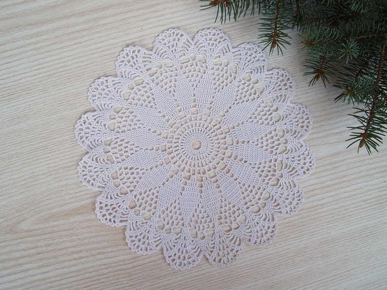 Lace Crochet White Round Doily, Crochet Centerpiece, Lace Crochet Table Decor, Crochet White Table Decorative Cover image 4
