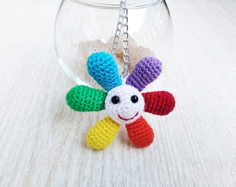 Crochet Multicolored Daisy Car Rearview Mirror Hanging Charm, New Driver Gift