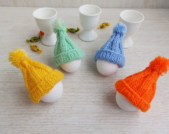 Hand Knitted Easter Cozy Egg Hats, Set of 4 Knit Egg Warmers Dining Ornaments