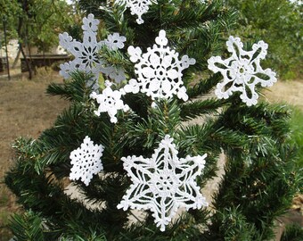 7 Lace Crochet White Christmas Snowflakes, Christmas Lace Crochet  Ornaments, Christmas Home Decor