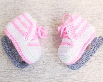 Patins à glace Chaussons bébé au crochet, Chaussures de patinage artistique pour bébé au crochet, Tenue de patinage pour bébé