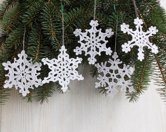 Christmas Lace Cotton Crochet White Snowflakes Set of 5, Crochet Christmas Ornaments, Christmas Home Decor