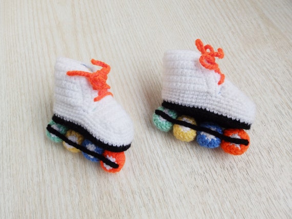 Yellow & Blue Infant/Child Handmade Yarn Crochet Hanging Roller Skates  Booties