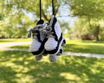Handcrafted Mini Roller Skates with Stopper Crochet Car Rearview Mirror Hanging Charm