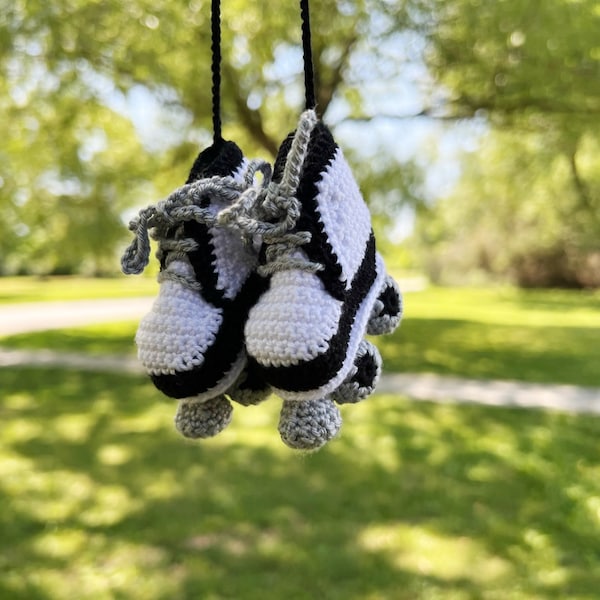 Handcrafted Mini Roller Skates with Stopper Crochet Car Rearview Mirror Hanging Charm