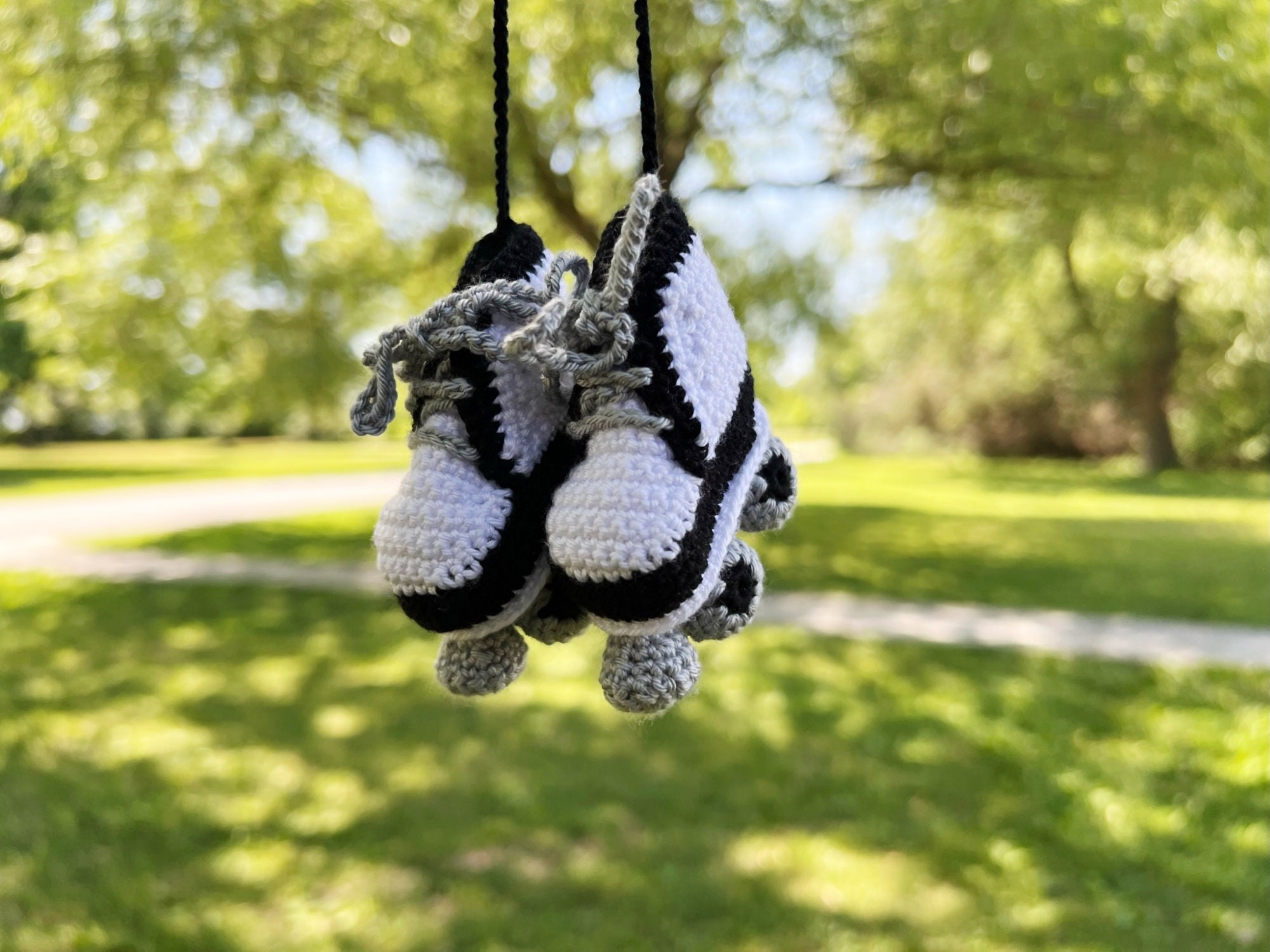 Handcrafted Mini Roller Skates with Stopper Crochet Car Rearview Mirror Hanging Charm
