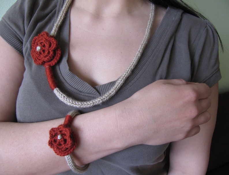 Fashion Crochet Jewelry Set Crochet Flowers Necklace Etsy