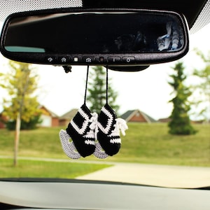 Crochet Mini Ice Skates Car Rearview Mirror Hanging Charm, Handcrafted Hockey Skates