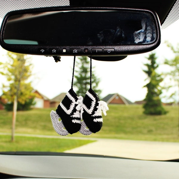 Crochet Mini Ice Skates Car Rearview Mirror Hanging Charm, Handcrafted Hockey Skates