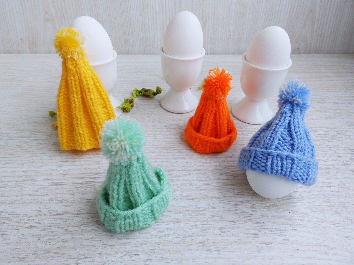 Hand Knitted Easter Cozy Egg Hats Set of 4 Knit Egg Warmers Etsy UK