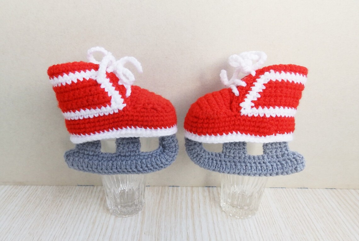 Crochet Baby Red Ice Hockey Skates Booties Shoes Knitted Red Etsy New