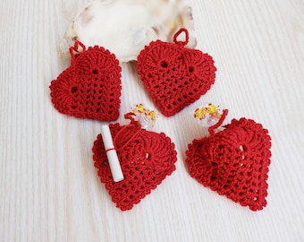 Set of Crocheted Red Heart Bag, Crochet Candy Holder, Valentine Hearts