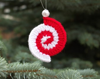 Set of 3 Crochet White Red Christmas Spiral Ornaments, Crochet Christmas Home Decor