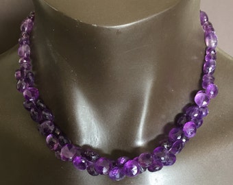 Faceted Natural Amethyst Necklace/Onions/18 inches/ With Sterling silver clasp