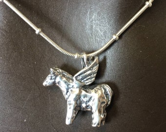 Sterling Pony Angel Pendant/ 16 inch sterling silver chain