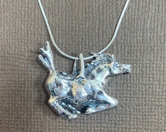 Galloping Sterling Pony Pendant/ 18 inch sterling silver chain