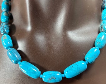 Elegant Nacozari Turquoise Barrels Necklace~ Sterling Silver Beads and Clasp/20 inches