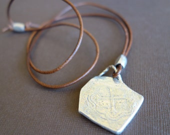 Silver Piece of Eight Pendant/ on Leather option/add Sterling Silver Figaro chain option