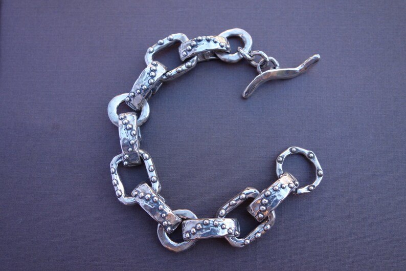 Chunky Sterling Link Bracelet with Lots of Dots