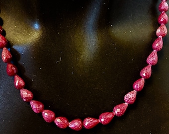 Faceted Ruby Teardrop Necklace/21 inches/ With Sterling Silver clasp and beads