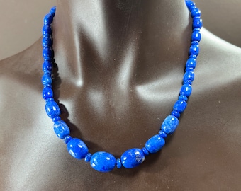 Natural Lapis Lazuli Necklace/20 inches/Sterling Silver Clasp