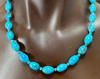 Elegant Nacozari Turquoise Ovals Necklace~ Sterling Silver Beads and Clasp/20 inches