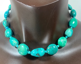 Genuine Hubei Turquoise/17.5 inch Necklace/ Undyed stones/Sterling Silver Beads and Clasp/Great Gift