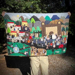Peruvian Arpillera Handmade Wall Tapestry 3D Embroidery Wedding 55 x 36&quot; Folk Art