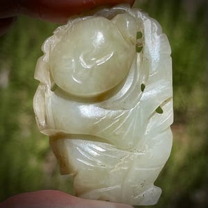 Antique Chinese Celadon Carved Jadeite Happy Man Figure