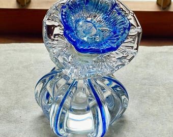 VTG 40er Jahre Irice Kristall Parfüm Flasche Klar & Blau Stacked Flower Stopfen Irving W Rice NYC USA