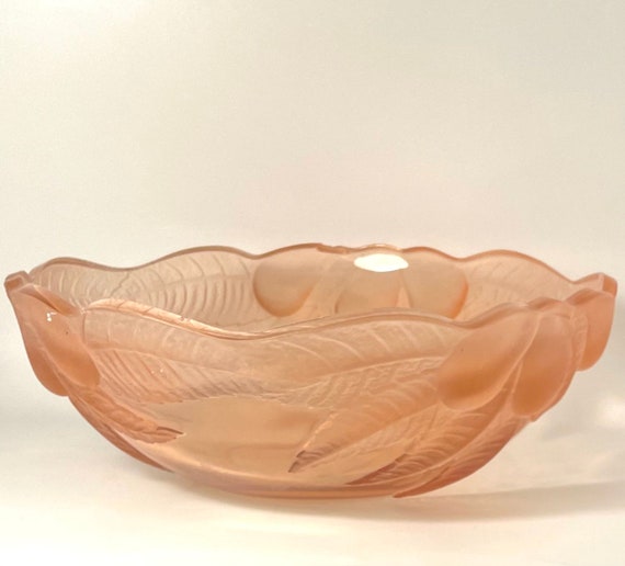 Vintage Pink Frosted Glass Bowl Etsy