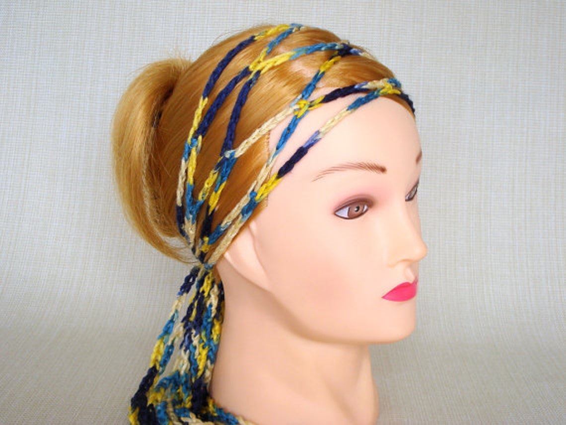 Gypsy Head Scarf Wrap, Crochet Skinny Headscarf, Hippie Hair Band
