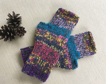 Wool fingerless mittens, Knit hand warmers for women, Zero waste fingerless gloves Half finger texting gloves, Mom christmas gift for sister
