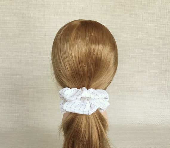 White Big Scrunchie With Tiny Black Stripes Large Hair Etsy